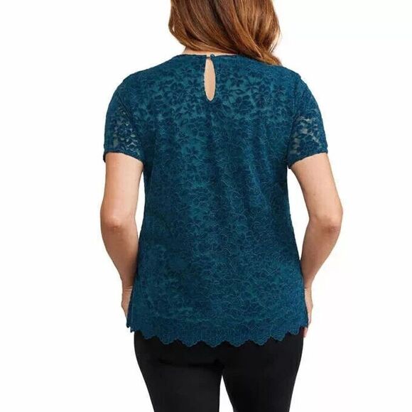 Teddy Rose Women's Lacy Keyhole Top BLUE - Picture 2 of 5